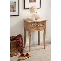 Rustic Brown Ornate Carved Wood Accent Table
