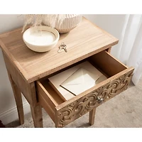 Rustic Brown Ornate Carved Wood Accent Table