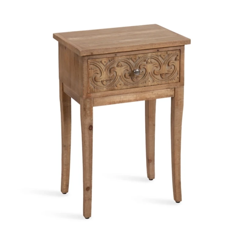 Rustic Brown Ornate Carved Wood Accent Table