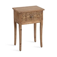 Rustic Brown Ornate Carved Wood Accent Table