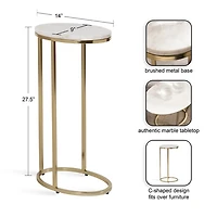 White Marble and Gold Oval C-Shape Accent Table