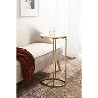 White Marble and Gold Oval C-Shape Accent Table