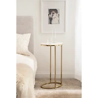 White Marble and Gold Oval C-Shape Accent Table