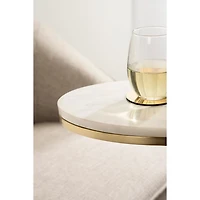 White Marble and Gold Oval C-Shape Accent Table