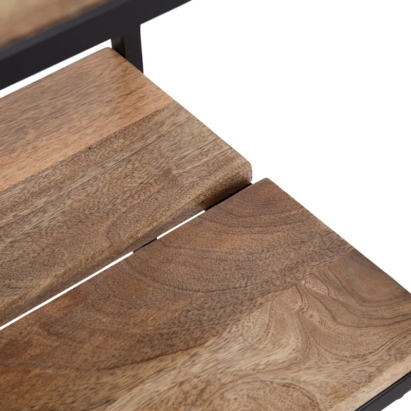 Natural Wood Black Metal Accent Table