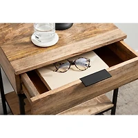 Natural Wood Black Metal Accent Table