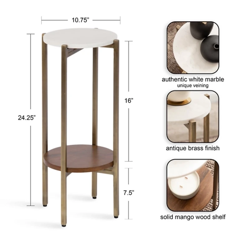 White Marble Walnut Accent Table