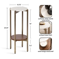 White Marble Walnut Accent Table