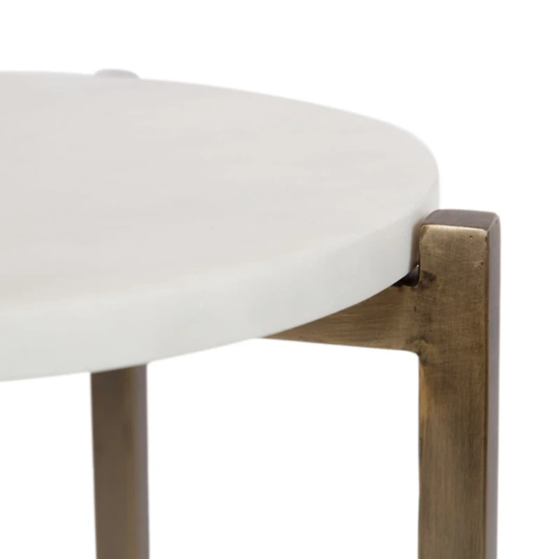 White Marble Walnut Accent Table