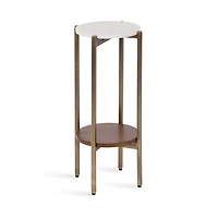 White Marble Walnut Accent Table