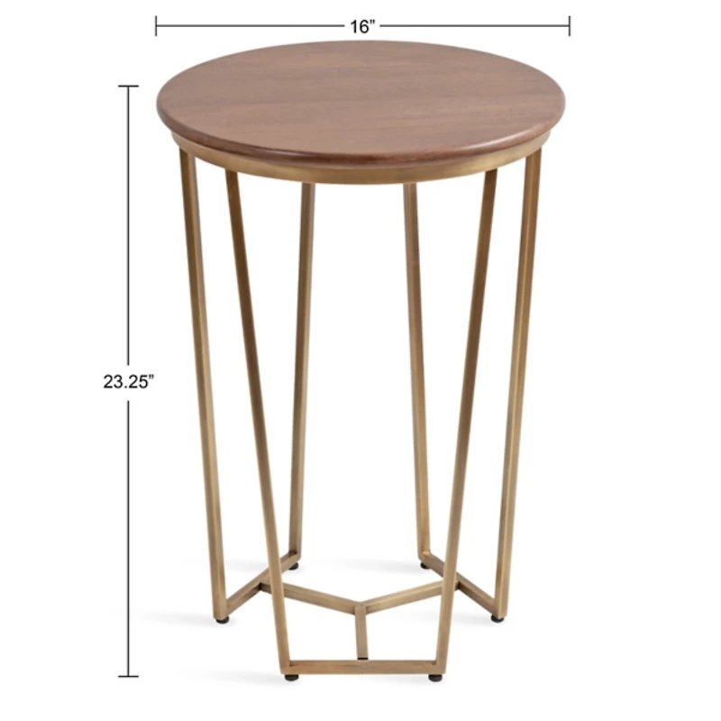 Geometric Brass Walnut Accent Table