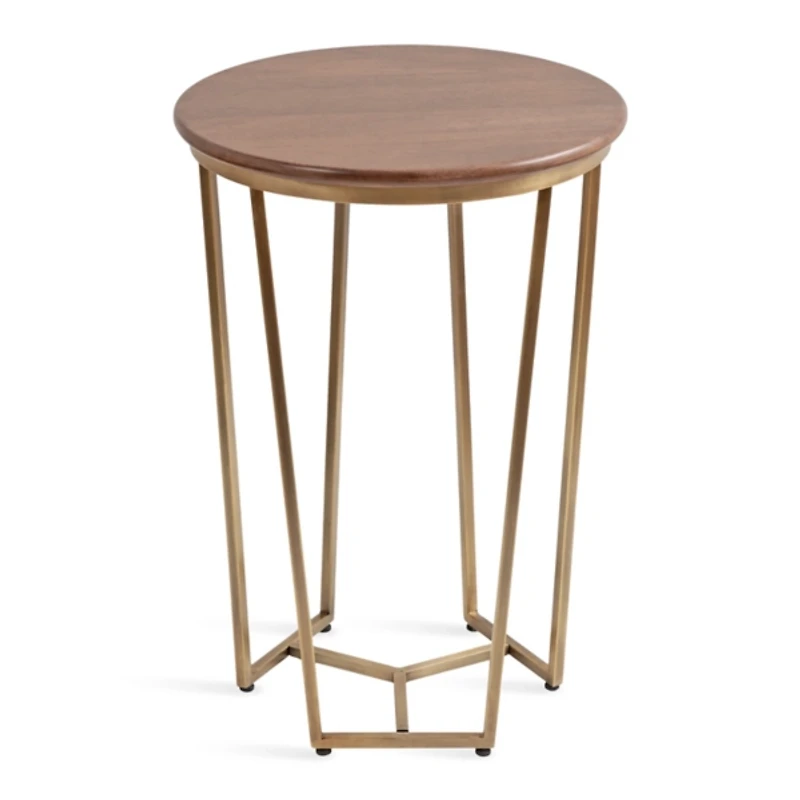 Geometric Brass Walnut Accent Table