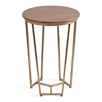 Geometric Brass Walnut Accent Table