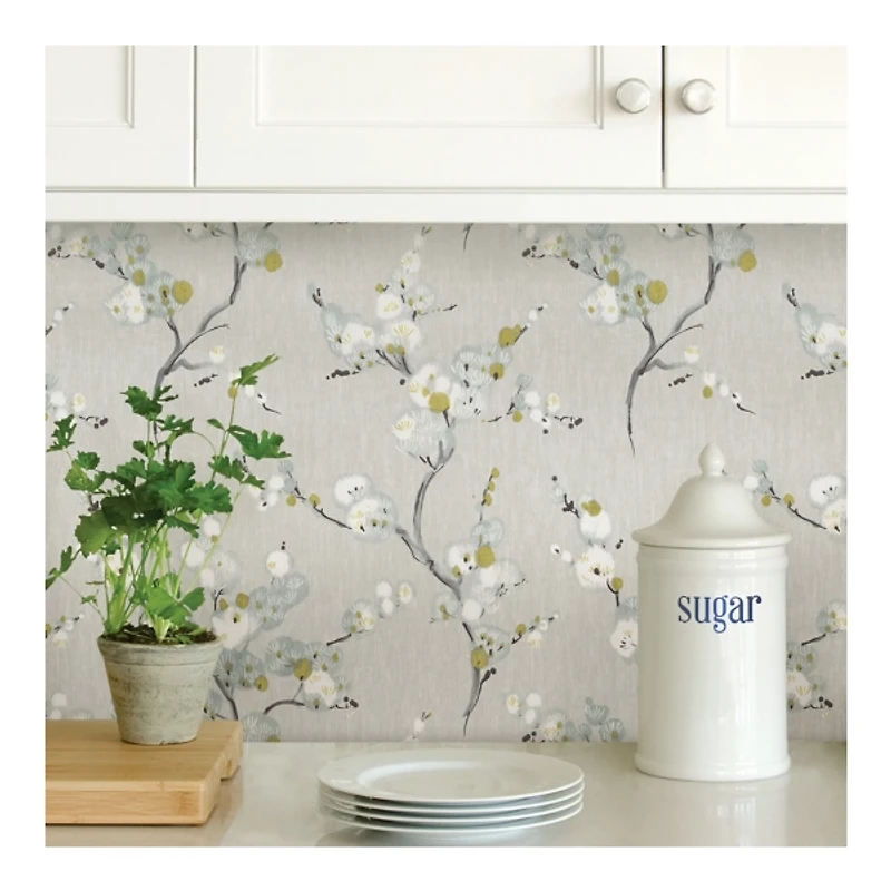 Gray Japanese Blossom Peel & Stick Wallpaper