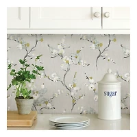 Gray Japanese Blossom Peel & Stick Wallpaper