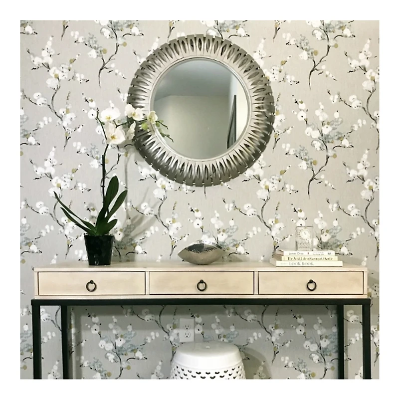 Gray Japanese Blossom Peel & Stick Wallpaper