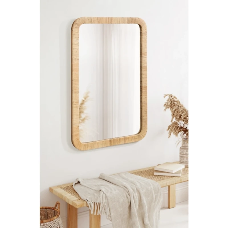 Natural Rattan Rounded Rectangle Wall Mirror