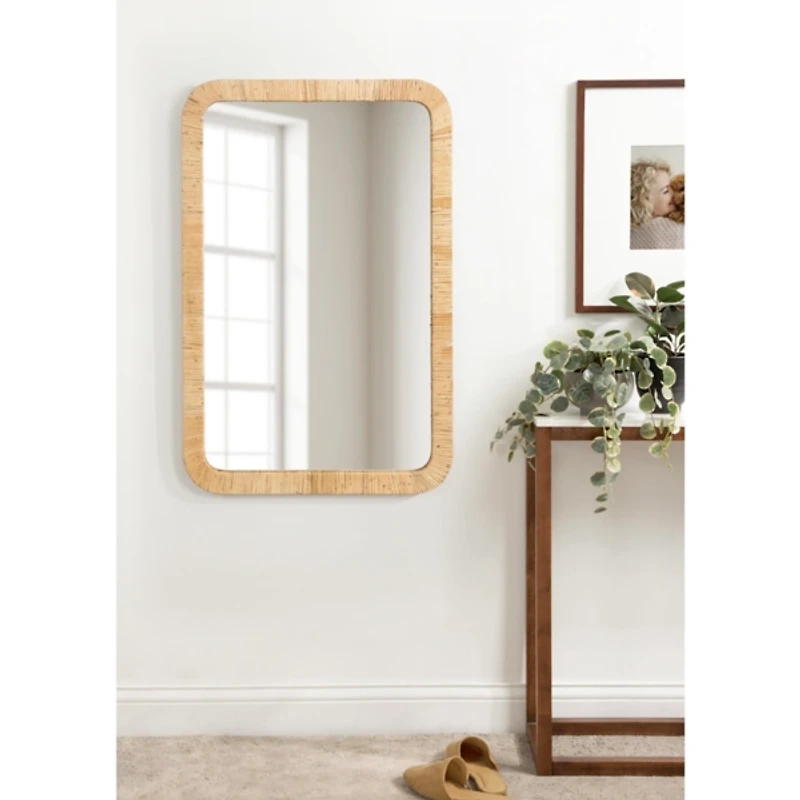 Natural Rattan Rounded Rectangle Wall Mirror