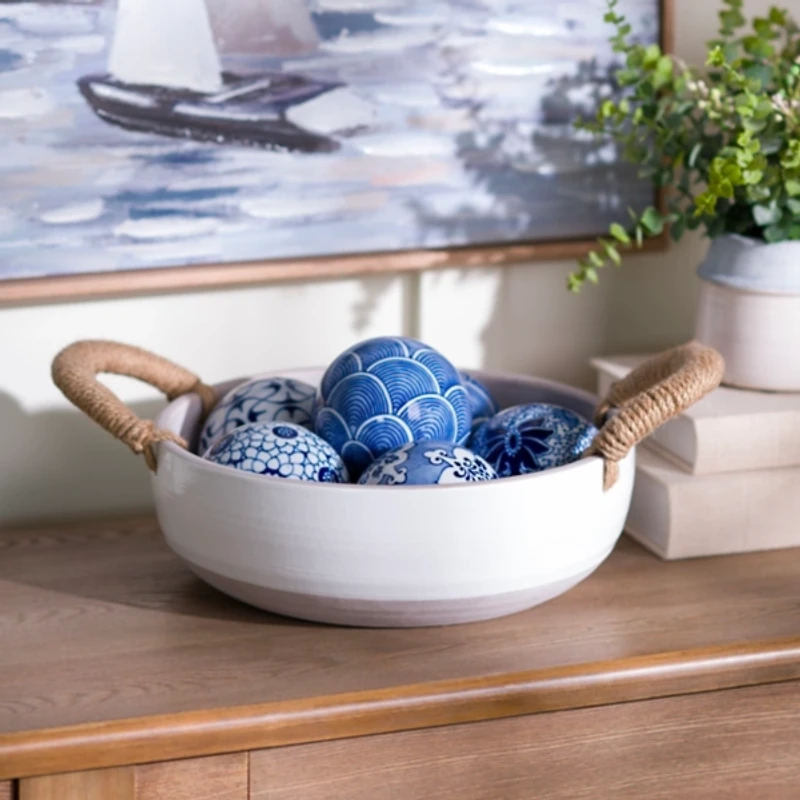 White Ceramic Bowl with Rope Handles