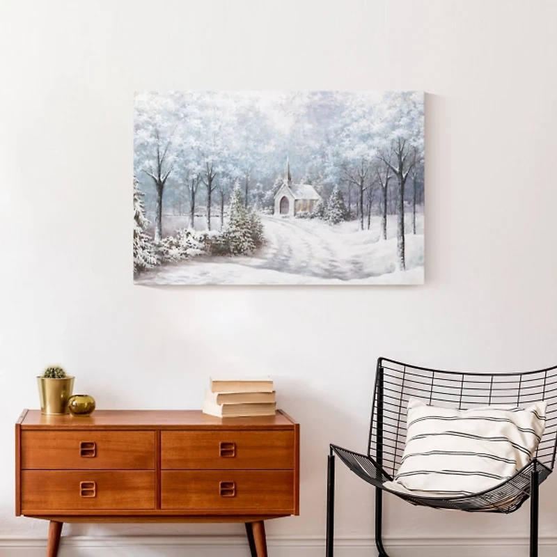 Chapel in a Winter Forest Canvas Art Print