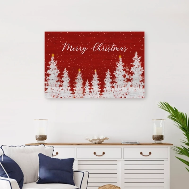 Red Merry Christmas Forest Canvas Art Print, 24x36