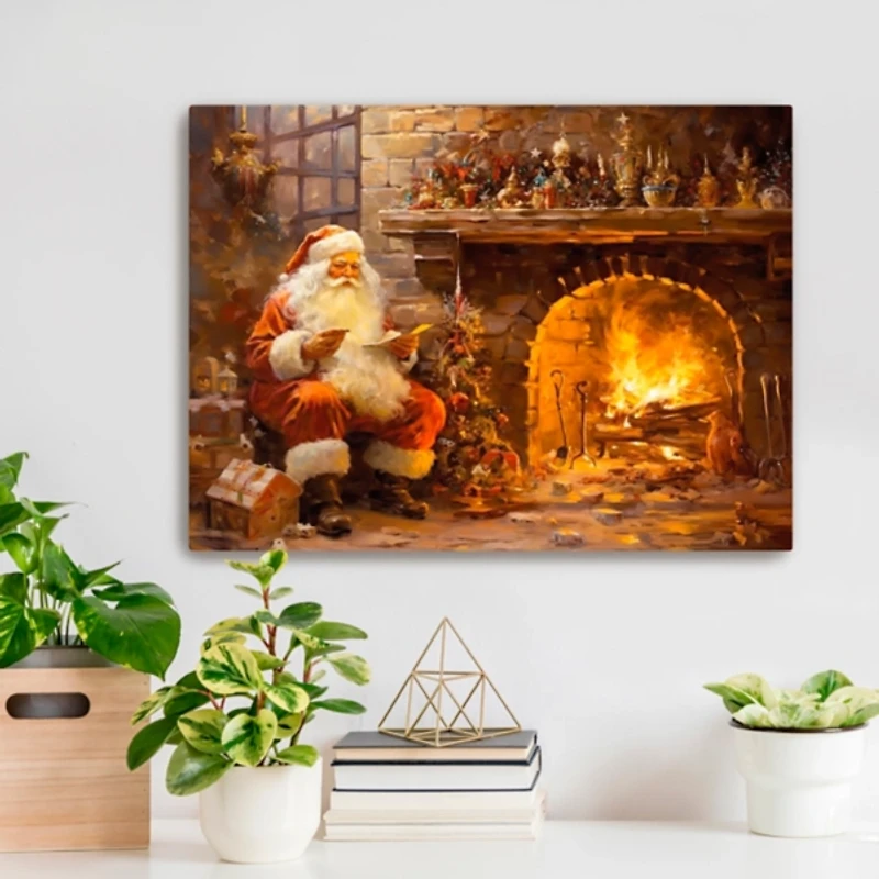 Santa by the Fire Canvas Art Print