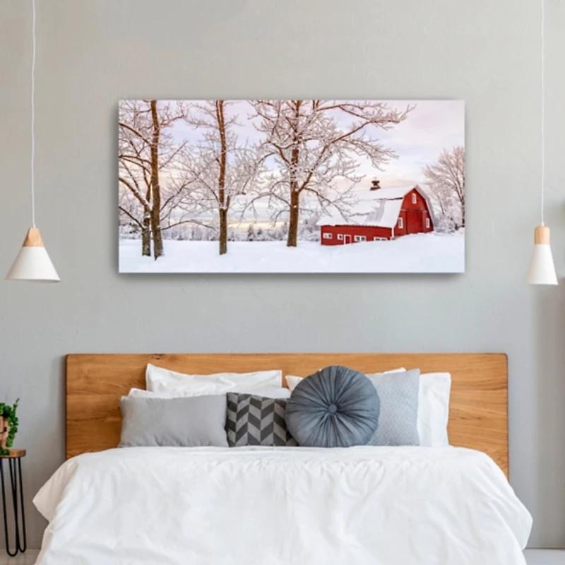 Red Barn Winter Wonderland Canvas Print, 60x30 in.