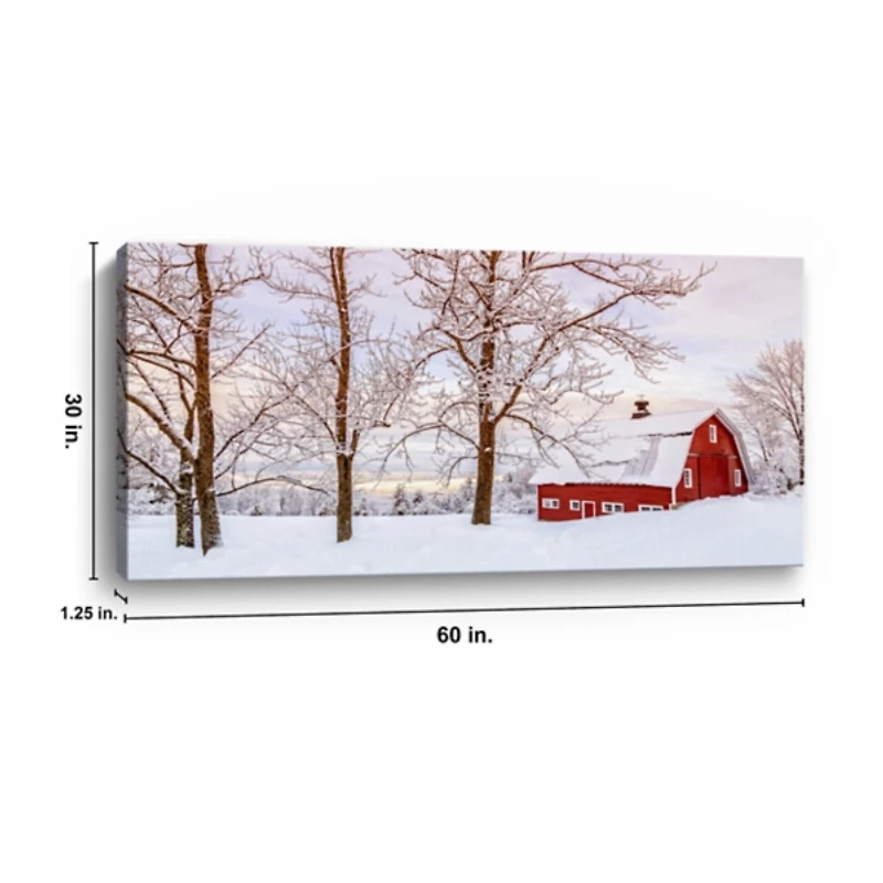 Red Barn Winter Wonderland Canvas Print, 60x30 in.