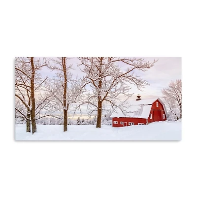 Red Barn Winter Wonderland Canvas Print, 60x30 in.