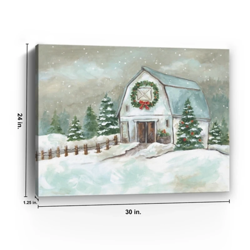 White Winter Barn Canvas Art Print, 30x24 in.