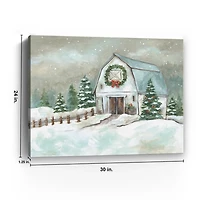 White Winter Barn Canvas Art Print, 30x24 in.