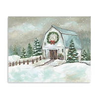 White Winter Barn Canvas Art Print, 30x24 in.
