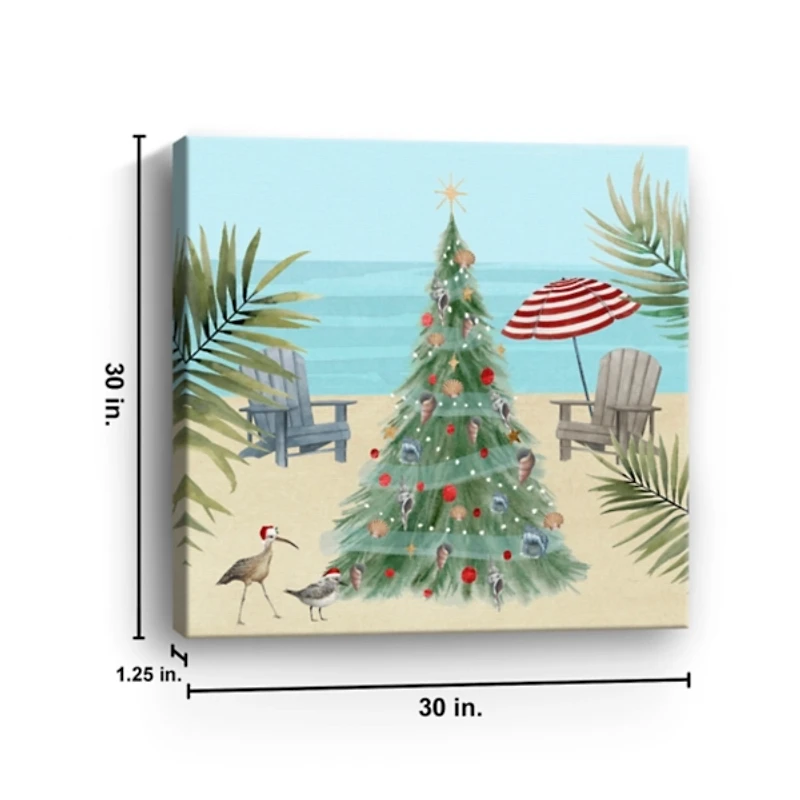 Beach Christmas Tree Canvas Art Print, 30x30 in.