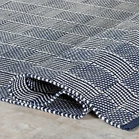 Blue & Ivory Checkered Indoor/Outdoor Rug, 4x6