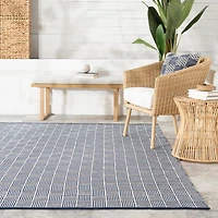 Blue & Ivory Checkered Indoor/Outdoor Rug, 4x6