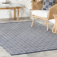 Blue & Ivory Checkered Indoor/Outdoor Rug, 4x6
