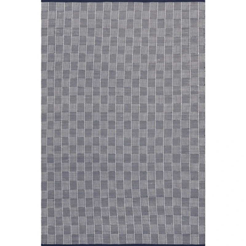 Blue & Ivory Checkered Indoor/Outdoor Rug, 4x6