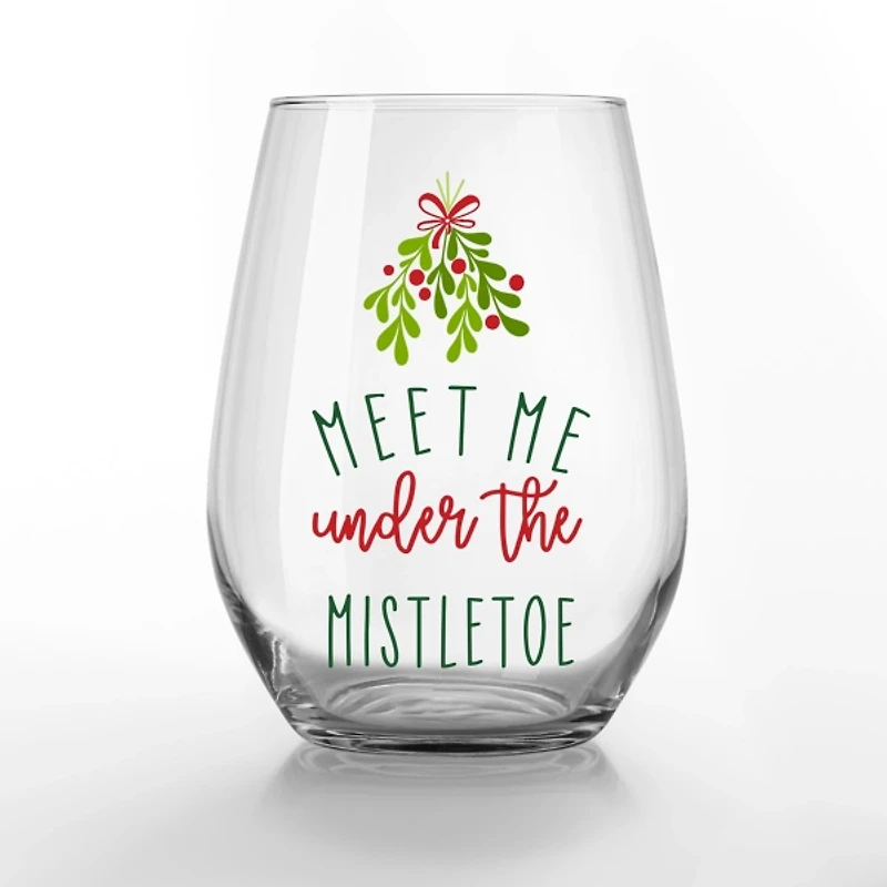 Meet Me Under the Mistletoe Wine Glasses, Set of 2