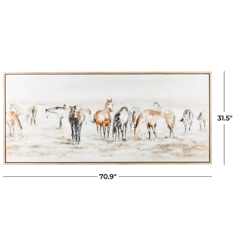 Gold Foil Wild Horses Framed Canvas Art Print