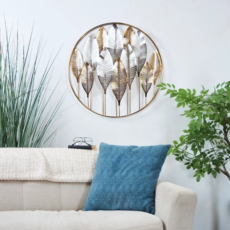 Metallic Gold and Silver Layered Leaf Wall Plaque