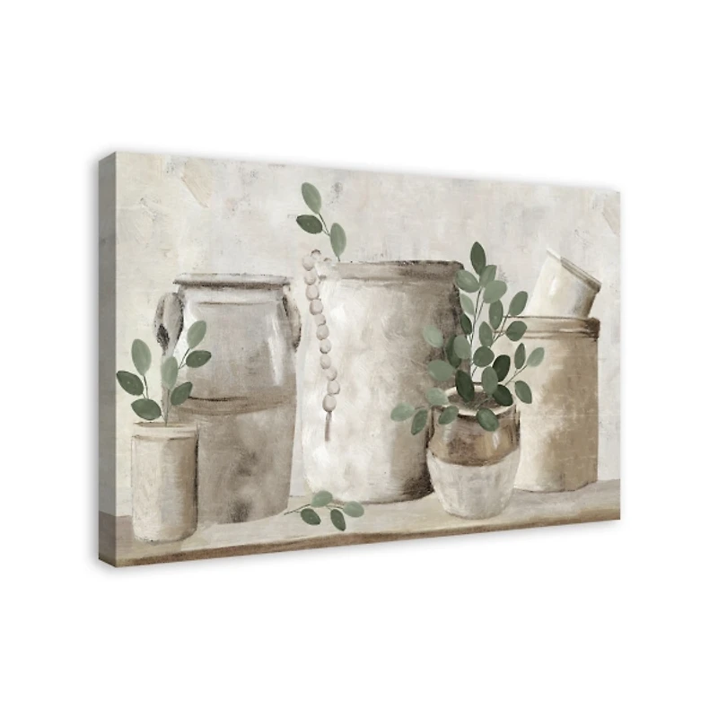 Neutral Greenery Pottery Canvas Art Print