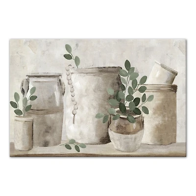 Neutral Greenery Pottery Canvas Art Print