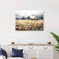 Floral Field Cabin Canvas Art Print, 32x24 in.