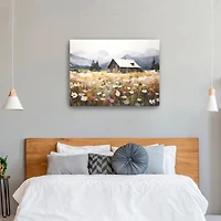 Floral Field Cabin Canvas Art Print, 40x30 in.