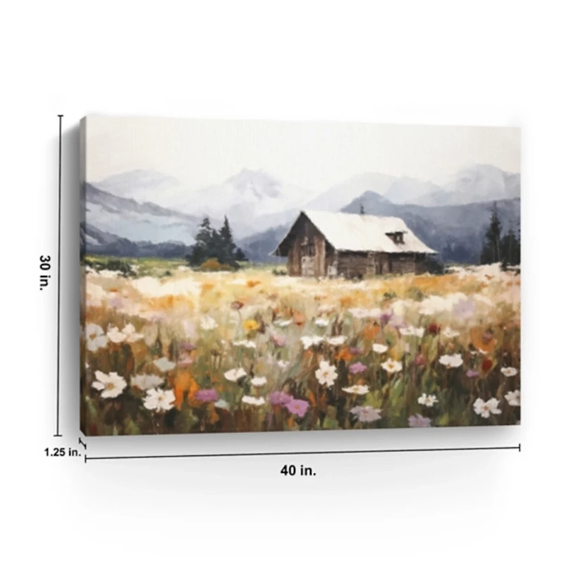 Floral Field Cabin Canvas Art Print, 40x30 in.