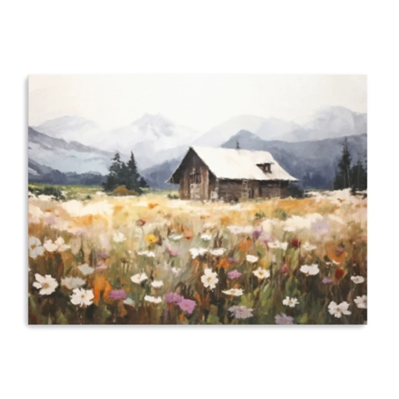 Floral Field Cabin Canvas Art Print, 40x30 in.