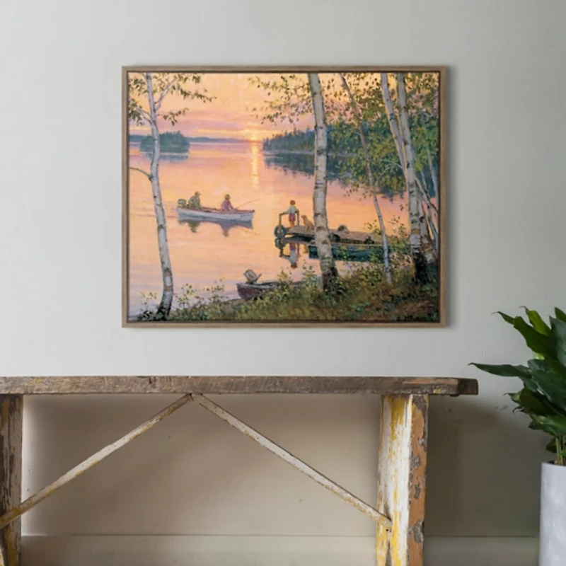Lakeland Sunset Fishing Framed Canvas Art Print