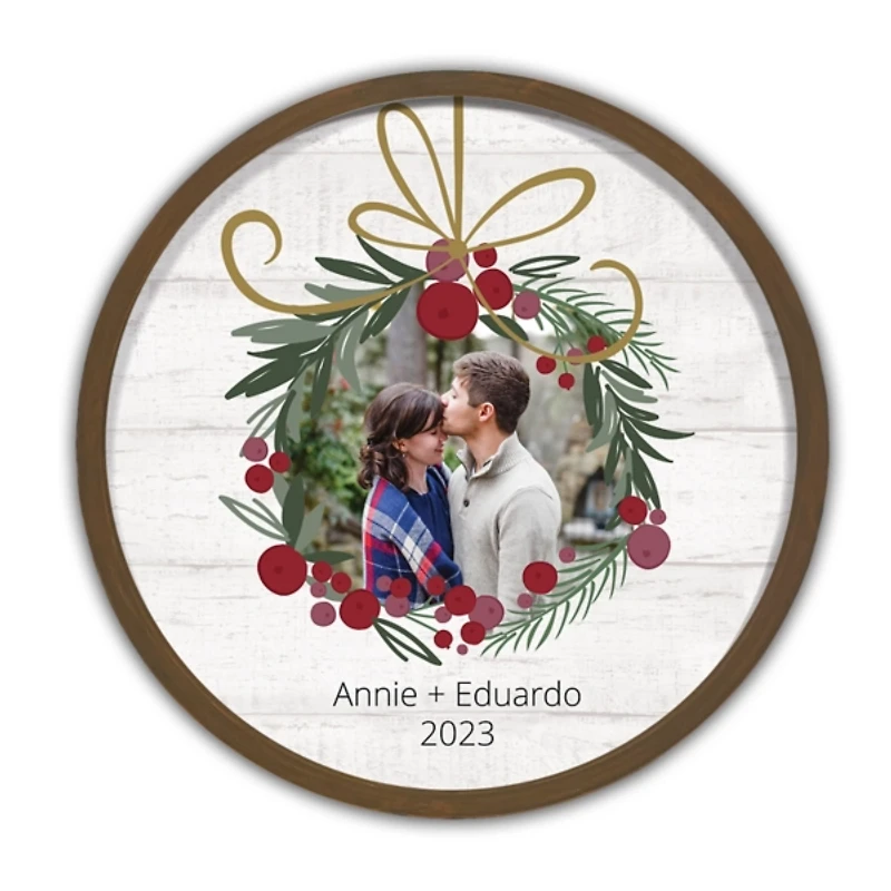 Personalized Round Wreath Brown Framed Wall Plaque