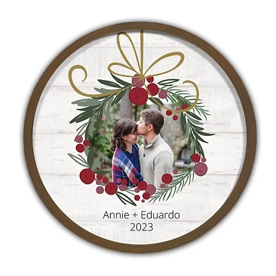 Personalized Round Wreath Brown Framed Wall Plaque