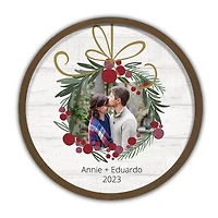 Personalized Round Wreath Brown Framed Wall Plaque